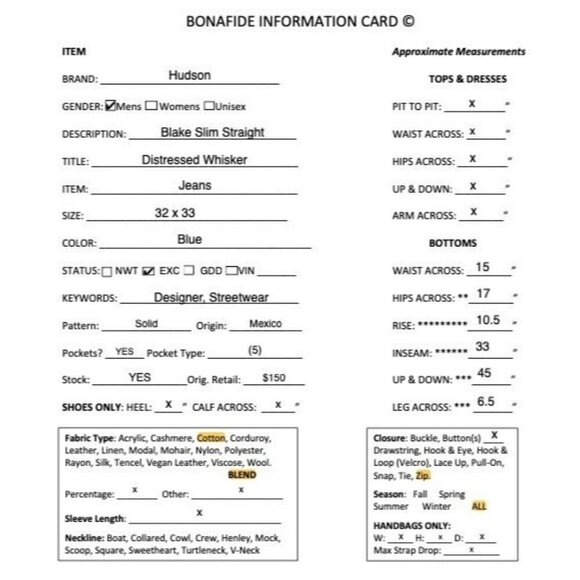 Hudson Mens Blake Slim Straight Distressed Whisker Jeans Size 32x33 Blue AN EXC - Picture 12 of 12